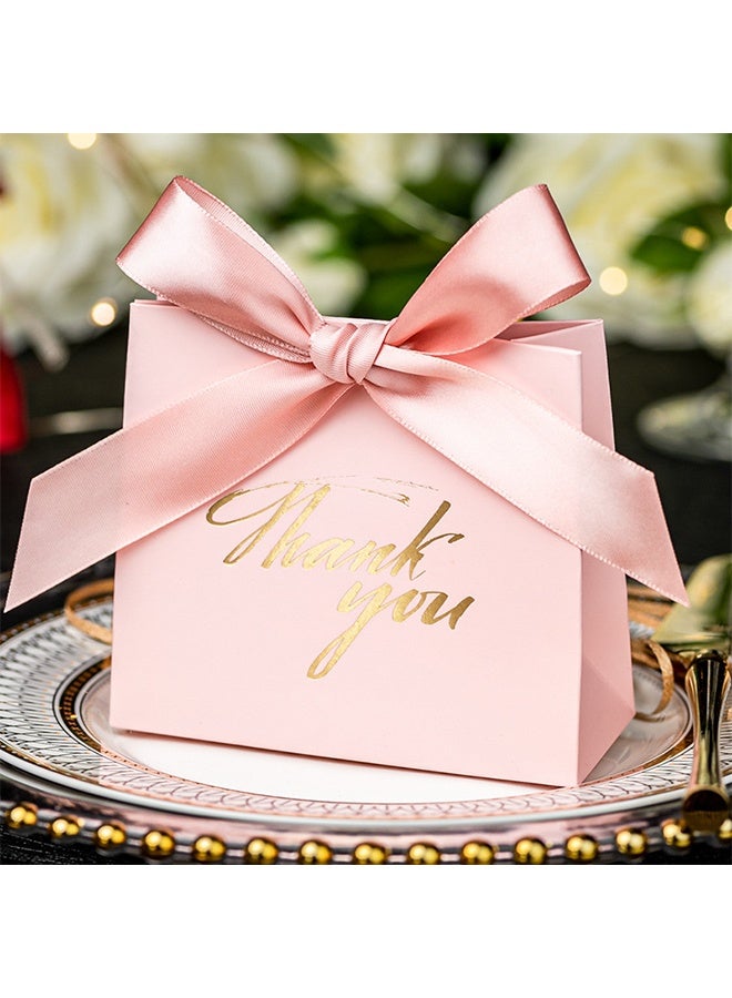 Thank You Gift Bags, 5 Pack Small Bag Party Favor Bags Treat Boxes with Rose Red Bow Ribbon, Pink Pattern Paper Bulk for Wedding Baby Shower Business Supplies - Image 5