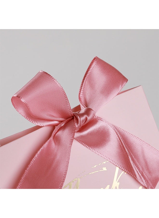 Thank You Gift Bags, 5 Pack Small Bag Party Favor Bags Treat Boxes with Rose Red Bow Ribbon, Pink Pattern Paper Bulk for Wedding Baby Shower Business Supplies - Image 3