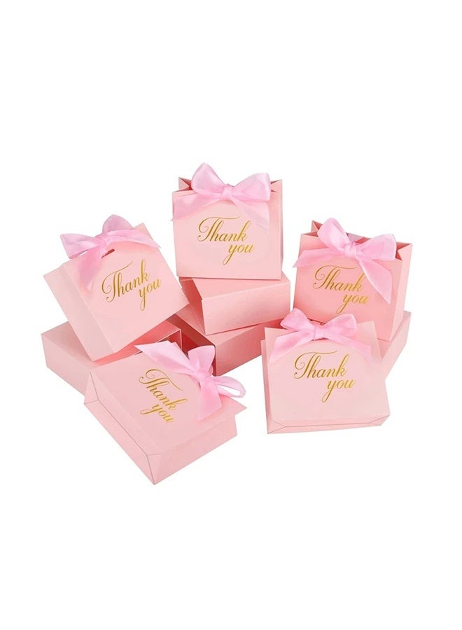 Thank You Gift Bags, 5 Pack Small Bag Party Favor Bags Treat Boxes with Rose Red Bow Ribbon, Pink Pattern Paper Bulk for Wedding Baby Shower Business Supplies - Image 4