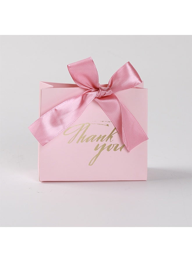 Thank You Gift Bags, 5 Pack Small Bag Party Favor Bags Treat Boxes with Rose Red Bow Ribbon, Pink Pattern Paper Bulk for Wedding Baby Shower Business Supplies - Image 1