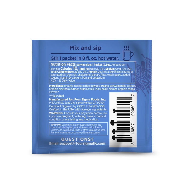 Four Sigmatic Calm Organic Instant Coffee by Four Sigmatic | Medium Roast Instant Coffee with Organic Reishi and Chaga Mushrooms | Immune Support & Stress Relief | 10 Packets - Image 4