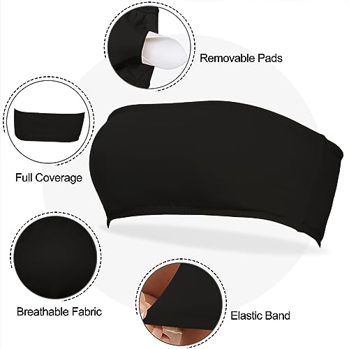 Boudaner Women’s Padded Bandeau Sports Tube Top Bra Strapless Wireless Solid Seamless Yoga Workout Bralette Black - Image 4