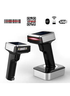2D 1D QR Barcode Scanner with Screen Display with Charging Base 3 in 1 BT & 2.4GHz Wireless & Wired Connection 1.8 inch TFT Color LCD Screen Compatible with Windows Android Linux Mac for Supermarket Retail Library Logistics Warehous