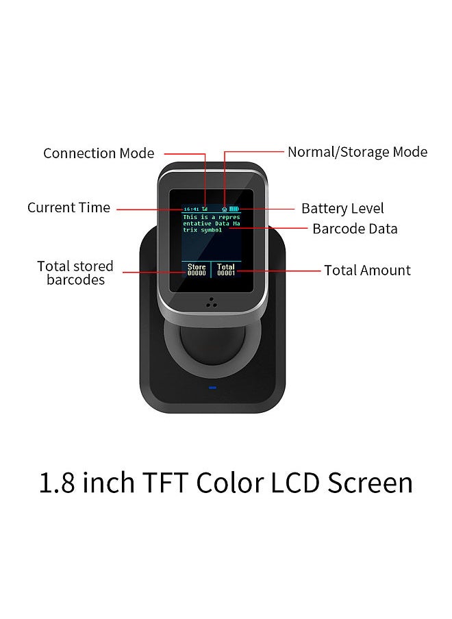 Generic - 2D 1D QR Barcode Scanner with Screen Display with Charging Base 3 in 1 BT & 2.4GHz Wireless & Wired Connection 1.8 inch TFT Color LCD Screen Compatible with Windows Android Linux Mac for Supermarket Retail Library Logistics Warehous - Image 1