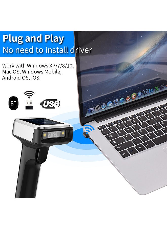 Generic - 2D 1D QR Barcode Scanner with Screen Display with Charging Base 3 in 1 BT & 2.4GHz Wireless & Wired Connection 1.8 inch TFT Color LCD Screen Compatible with Windows Android Linux Mac for Supermarket Retail Library Logistics Warehous - Image 1