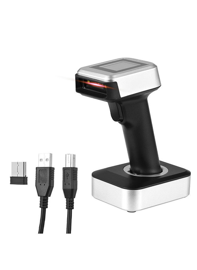 Generic - 2D 1D QR Barcode Scanner with Screen Display with Charging Base 3 in 1 BT & 2.4GHz Wireless & Wired Connection 1.8 inch TFT Color LCD Screen Compatible with Windows Android Linux Mac for Supermarket Retail Library Logistics Warehous - Image 1