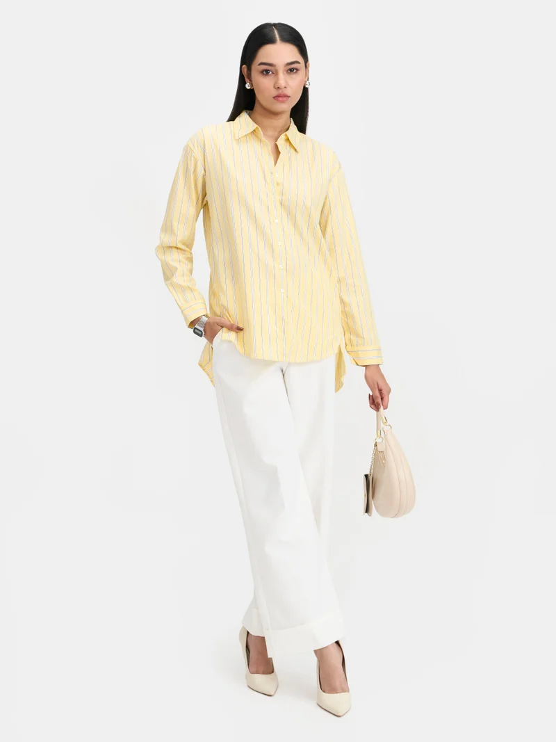 فيرجيو Stripes Cotton Stripe Button Down Shirt for Women
