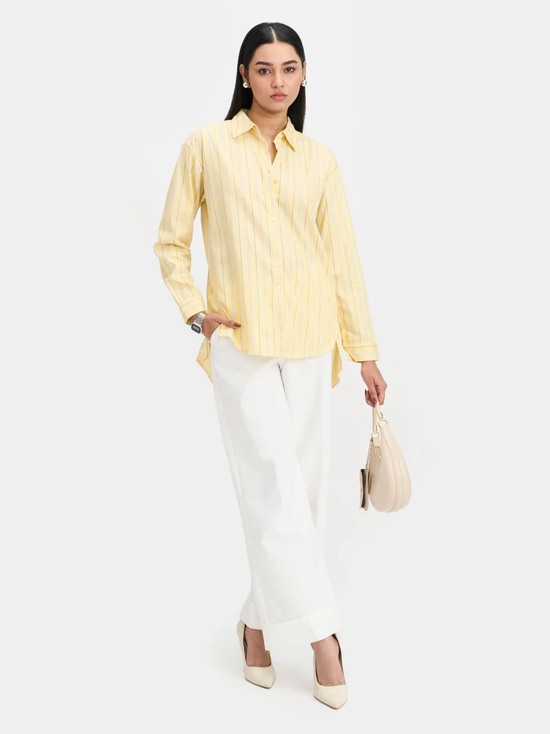 فيرجيو Stripes Cotton Stripe Button Down Shirt for Women