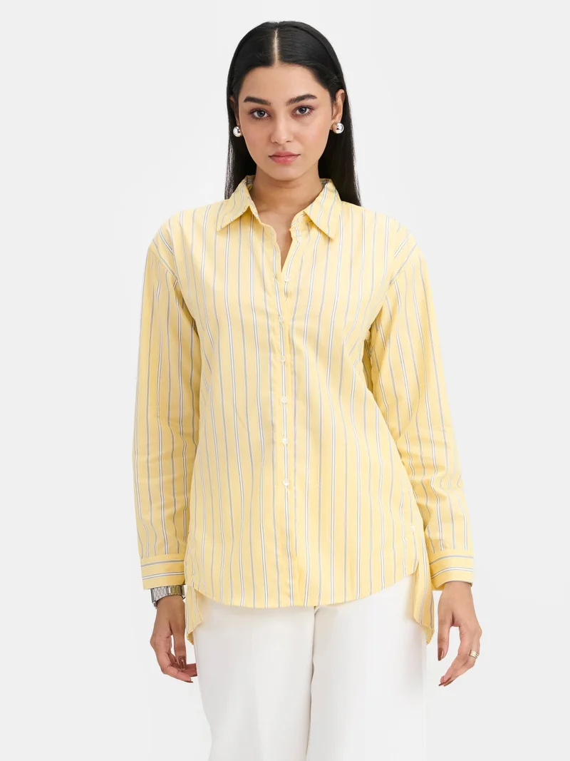 فيرجيو Stripes Cotton Stripe Button Down Shirt for Women