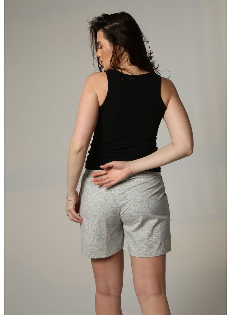 zecotex  Women's 2-Piece 100% Soft Cotton Summer Pajama Set - Black Tank Top & Grey Patterned Shorts with Pockets. - Image 4