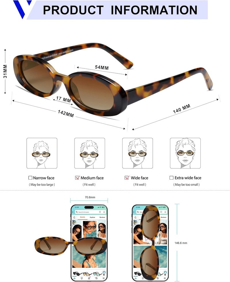 VANLINKER Polarized Retro Oval Sunglasses for Women and Men Small 90s Style VL9580 - Image 4