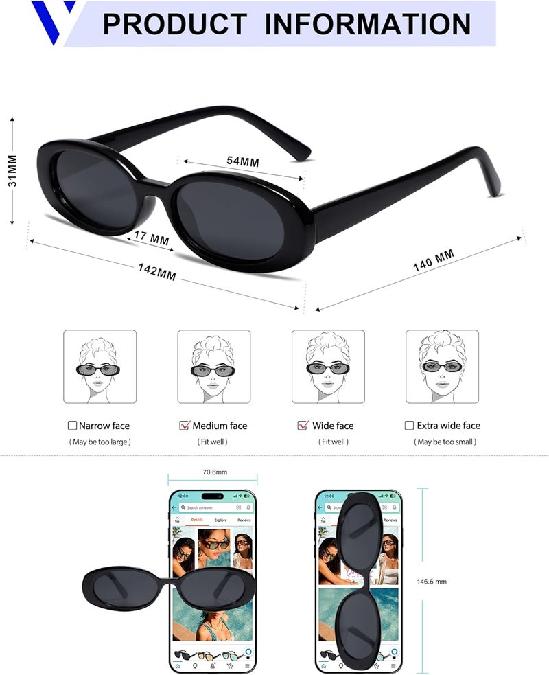 VANLINKER Polarized Retro Oval Sunglasses for Women and Men Small 90s Style VL9580 - Image 3