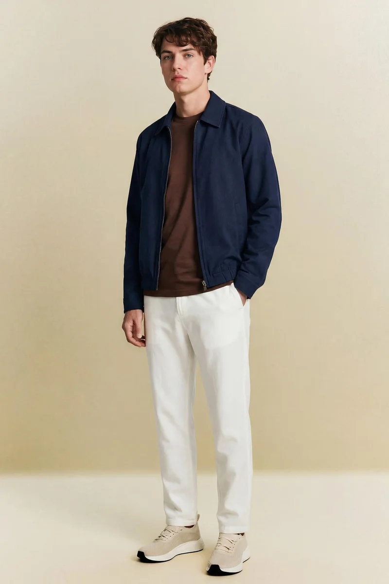 Defacto Regular Fit Shirt Collar Zip-Up Cotton Jacket