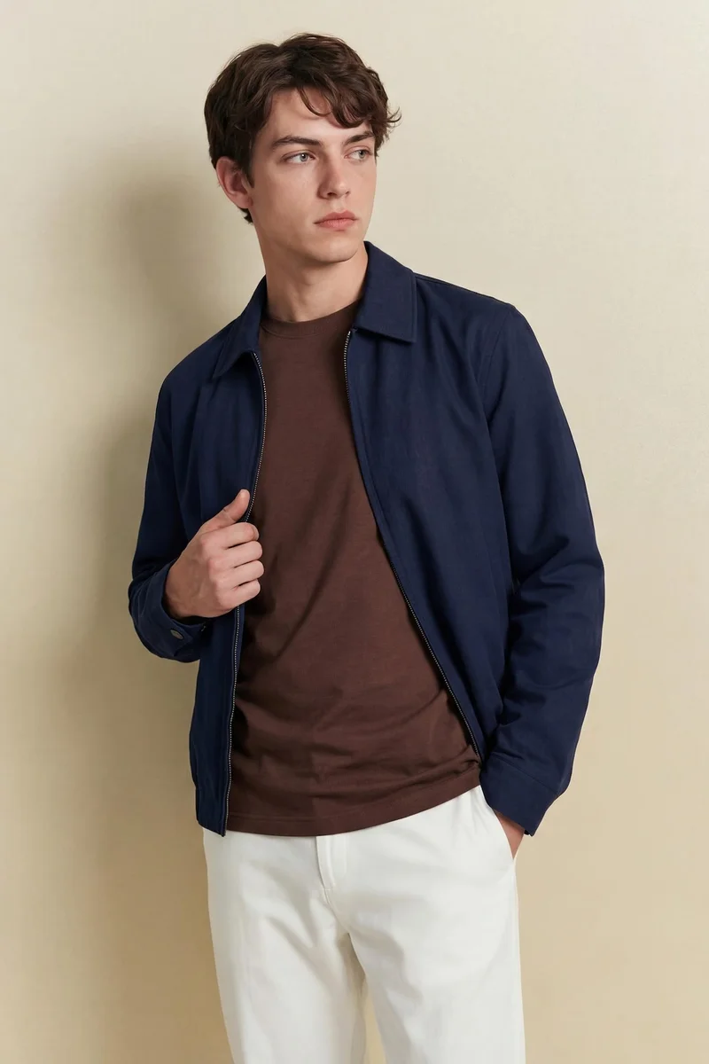 Defacto Regular Fit Shirt Collar Zip-Up Cotton Jacket