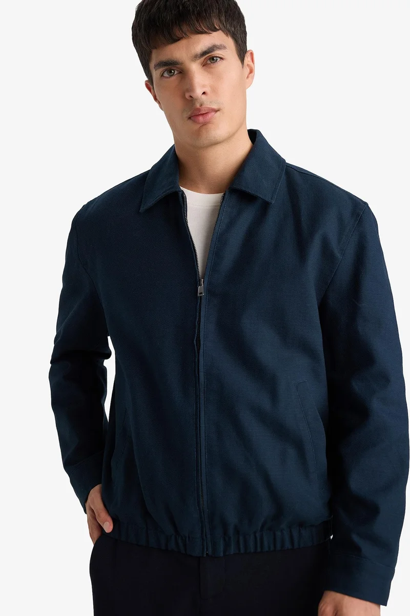Defacto  Regular Fit Shirt Collar Zip-Up Cotton Jacket for Men | Best Price UAE