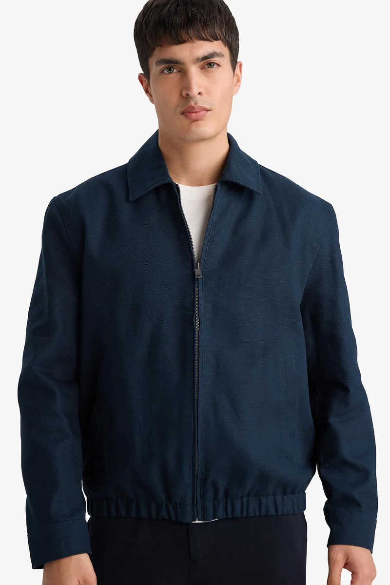 Defacto  Regular Fit Shirt Collar Zip-Up Cotton Jacket for Men | Best Price UAE