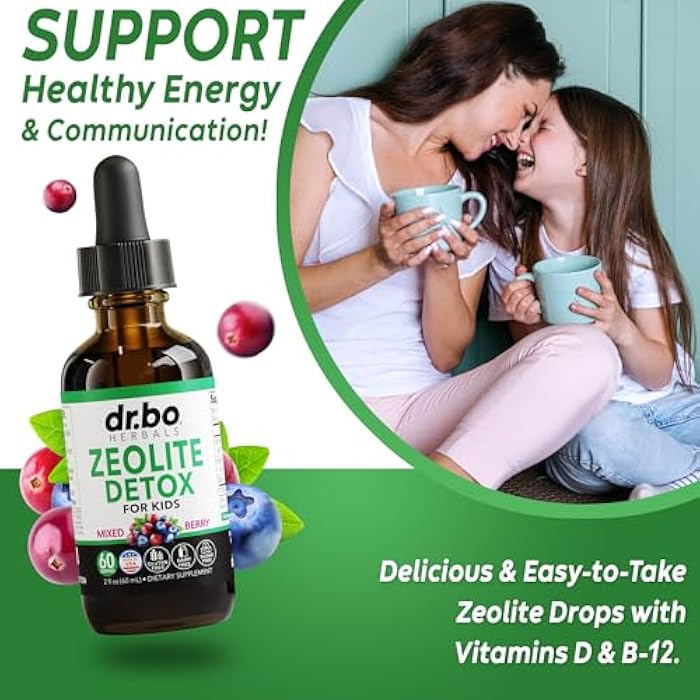 dr.bo Zeolite Detox for Kids Liquid Drops - Advanced Clinoptilolite with Pure Vitamins B12 & D - Kids Gentle Body Daily Cleanse Focus & Speech Extra Clinoptilolite Zeolite Drops Detox Cleanse Supplement 2oz - Image 3