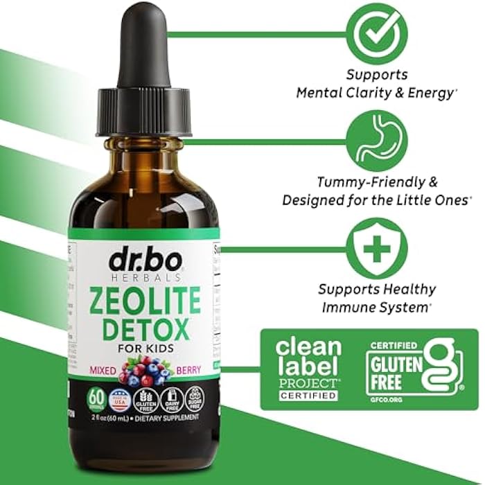 dr.bo Zeolite Detox for Kids Liquid Drops - Advanced Clinoptilolite with Pure Vitamins B12 & D - Kids Gentle Body Daily Cleanse Focus & Speech Extra Clinoptilolite Zeolite Drops Detox Cleanse Supplement 2oz - Image 2