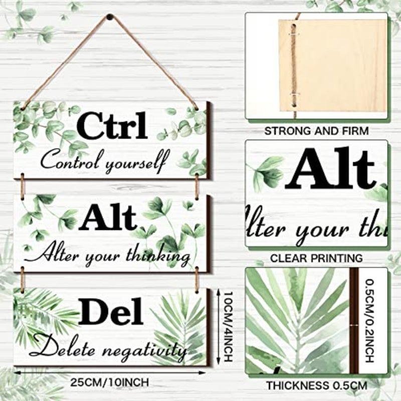 3 Pcs Office Wall Decor Wood Hanging Cubicle Decor Summer Inspirational Ctrl Alt Del Sign tion for Bathroom Indoor Home Living Room - Image 3