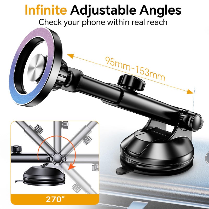 Coolpow for MagSafe Car Mountã€Windshield+Vent+Dashã€‘Magnetic Phone Holder for Car Phone Holder Mount Cell Phone Holders for Your Car Accessories Suction Phone Mount for Car Truck Stand for iPhone 17 16 - Image 3