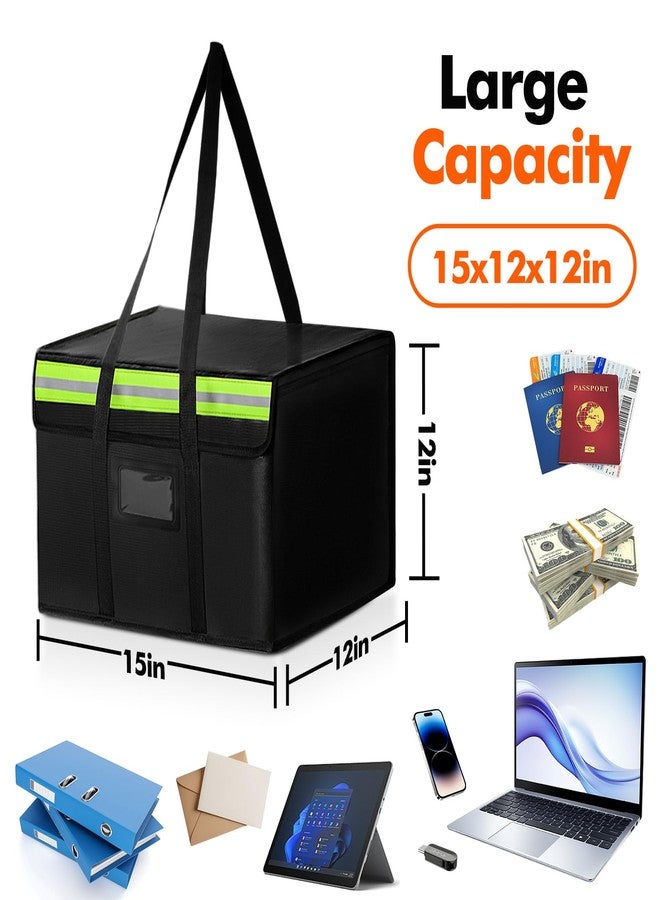 Amerbro Fireproof Document Bags, Fireproof Document Box for Cash, Photo Albums, Valuables, Extra Large Fireproof Bag Waterproof Document Storage with Reflective Strip, 15x12x12in, Black - Image 2