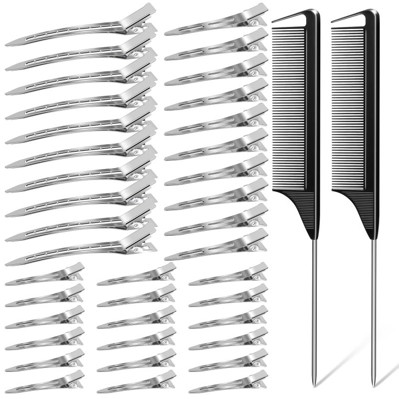 MORGLES 3 Sizes Metal Hair Styling Clips 70PCS, MORGLES No Crease Alligator Clips for Hair Rollers with 2pcs Parting Comb for Braids, Coloring and Styling - Image 1