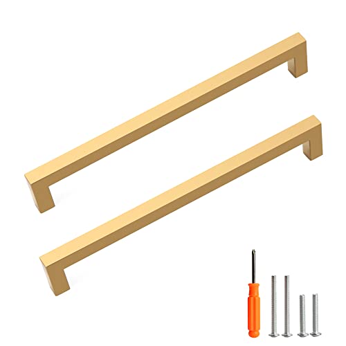Redunest Cabinet Pulls Gold Cabinet Handles Square Drawer Pulls, 5 Pack 8-4/5 Inch Stainless Steel Kitchen Door Cupboard Cabinet Handles, Drawer Hardware Handles, 224mm Hole Centers - Image 1