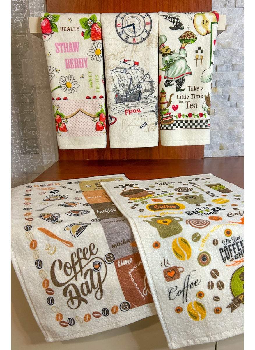 Cnr Garden 5-Piece Cotton Printed Towel Set 30X50 cm 100% Cotton Hand Face Kitchen Towel Soft Patterned Water Absorbent Set  - Image 1