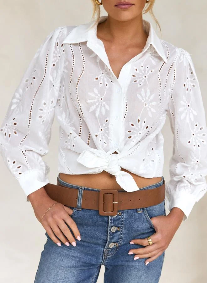 Take Two White Embroidered Long Sleeve Shirt