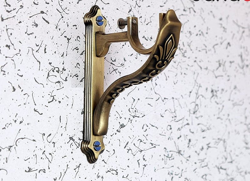 Ferio Premium Zinc Antique Brass Designer Heavy Curtain Supports for Door and Window Curtain Brackets SetHolder for 1 Inch Rod Pack of 4 Pcs 4 - Image 2