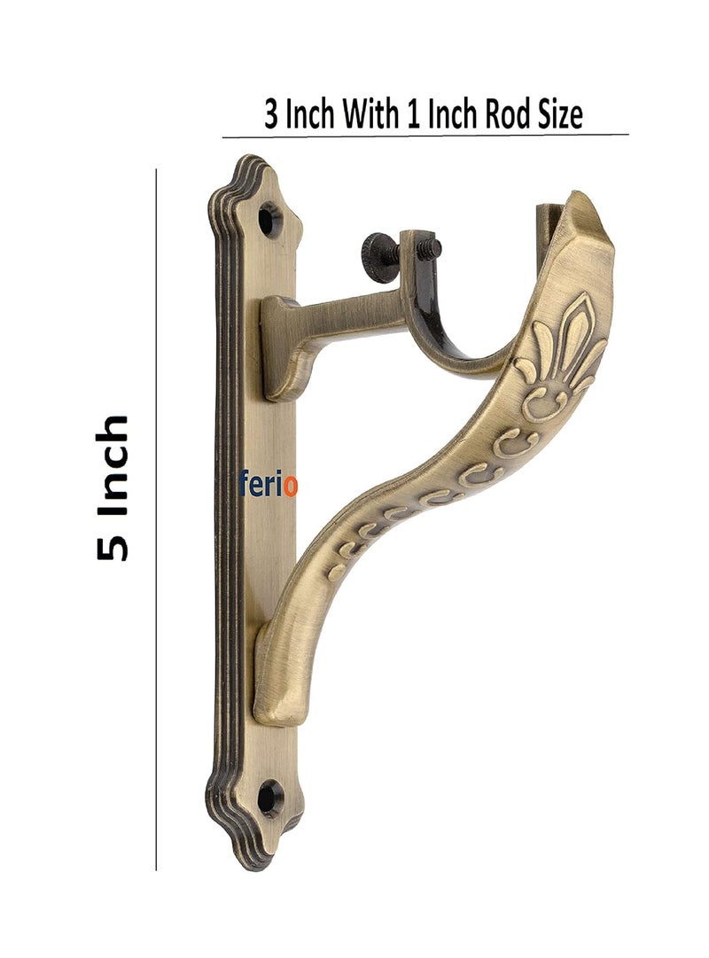 Ferio Premium Zinc Antique Brass Designer Heavy Curtain Supports for Door and Window Curtain Brackets SetHolder for 1 Inch Rod Pack of 4 Pcs 4 - Image 3