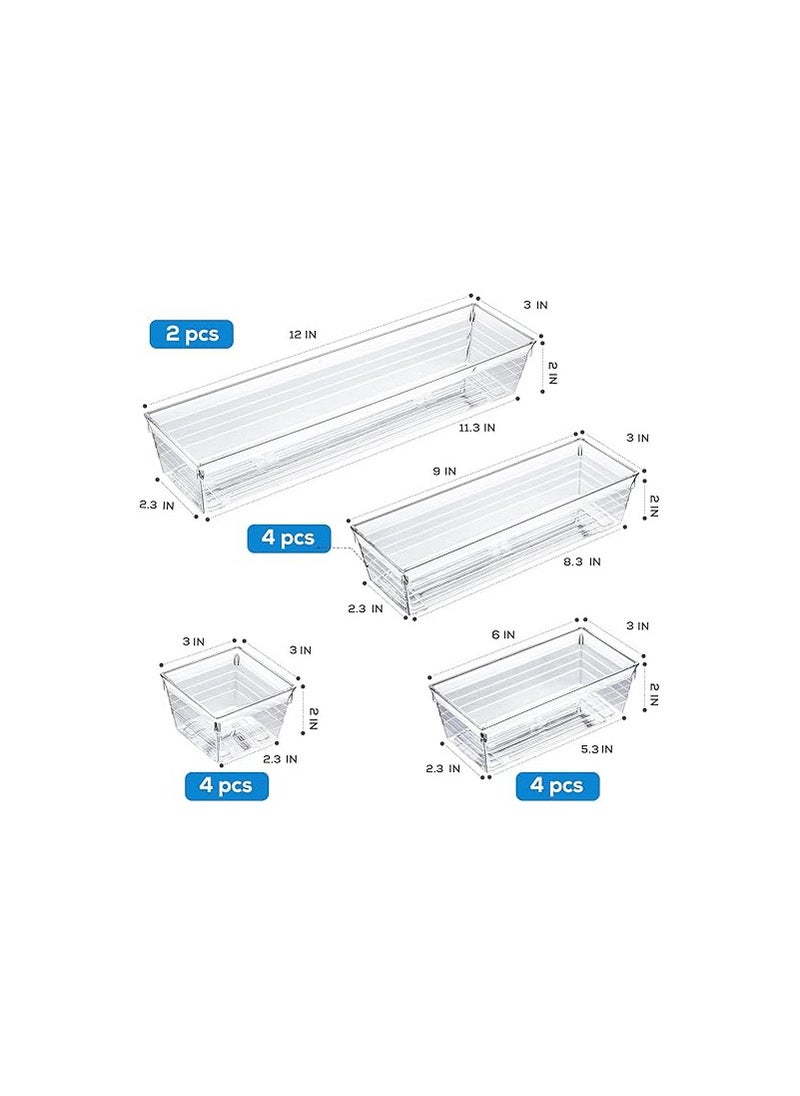 DCA - DCA 14 PCS Clear Plastic Drawer Organizer Tray for Makeup, Kitchen Utensils, Jewelries and Gadgets - Image 1