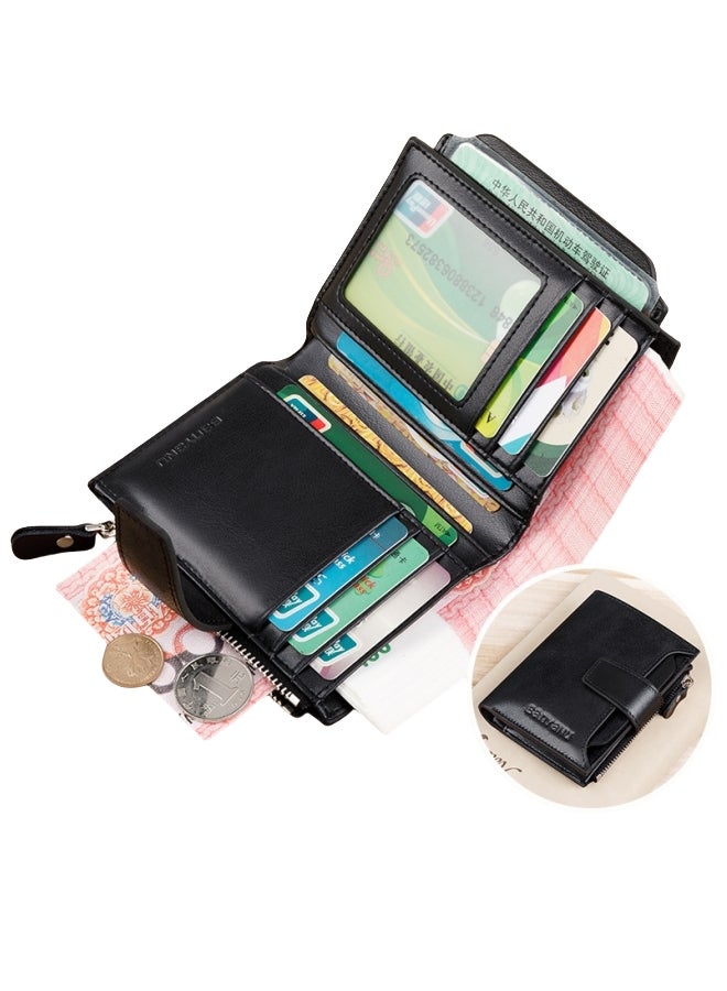 بانيانو محفظة رجالية ريترو مضادة للسرقة محفظة قصيرة من الجلد الطبيعي للرجال باللون الأسود - Image 1