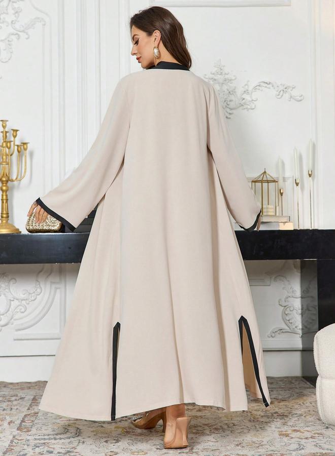 Take Two Contrast Trim Open Front Kimono and Inner Dress Modest Set - Image 4