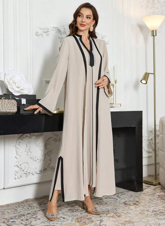 Take Two Take Two Contrast Trim Open Front Kimono and Inner Dress Modest Set