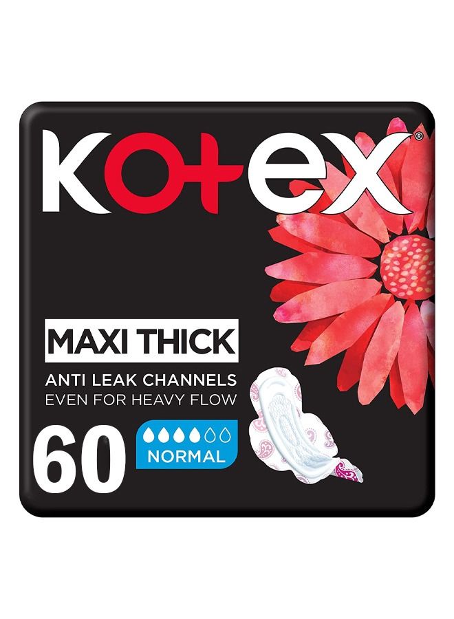 Kotex Anti-Leak Maxi Thick Pads with Wings - Normal 60 Pads - Image 1