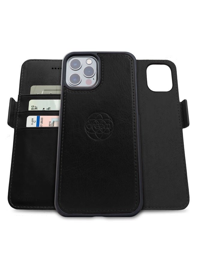 Dreem Fibonacci Wallet Case for iPhone 13 Pro Max | 2-in-1 Detachable Vegan Leather Cover with Built-in Kick-Stand, RFID Blocking Card Holder, MagSafe Compatible[Black] - Image 1