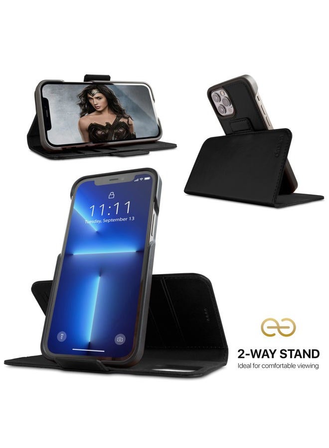 Dreem Fibonacci Wallet Case for iPhone 13 Pro Max | 2-in-1 Detachable Vegan Leather Cover with Built-in Kick-Stand, RFID Blocking Card Holder, MagSafe Compatible[Black] - Image 3