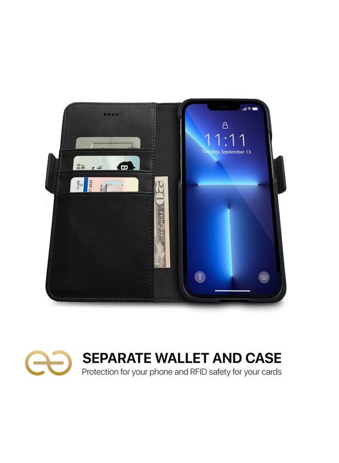 Dreem Fibonacci Wallet Case for iPhone 13 Pro Max | 2-in-1 Detachable Vegan Leather Cover with Built-in Kick-Stand, RFID Blocking Card Holder, MagSafe Compatible[Black] - Image 2
