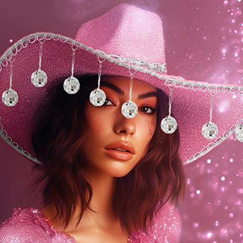 JIANGLAI Pink Disco Cowgirl Hat with Bandana, Glitter Rhinestone Disco Ball Cowboy Hat for Women Men Costume Cosplay (Pink) - Image 5