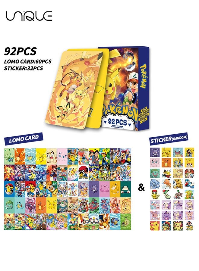 Unique 92 Pieces Pokémon Lomo Card - Laser Card - 60Pieces Double-sided LOMO Card - 30 Pcs Random stickers - HD Color Printed Collector Card Sticker - Photo card decoration for collector fans - Image 1