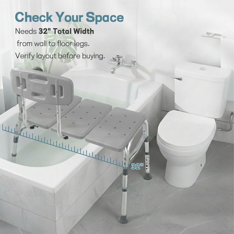 TABEKE Tub Transfer Bench for Bathtub, Height Adjustable Shower Bench with Backrest, Shower Chair Bath Seat for Elderly, Seniors, Arm Support for Transfer-Gray - Image 5