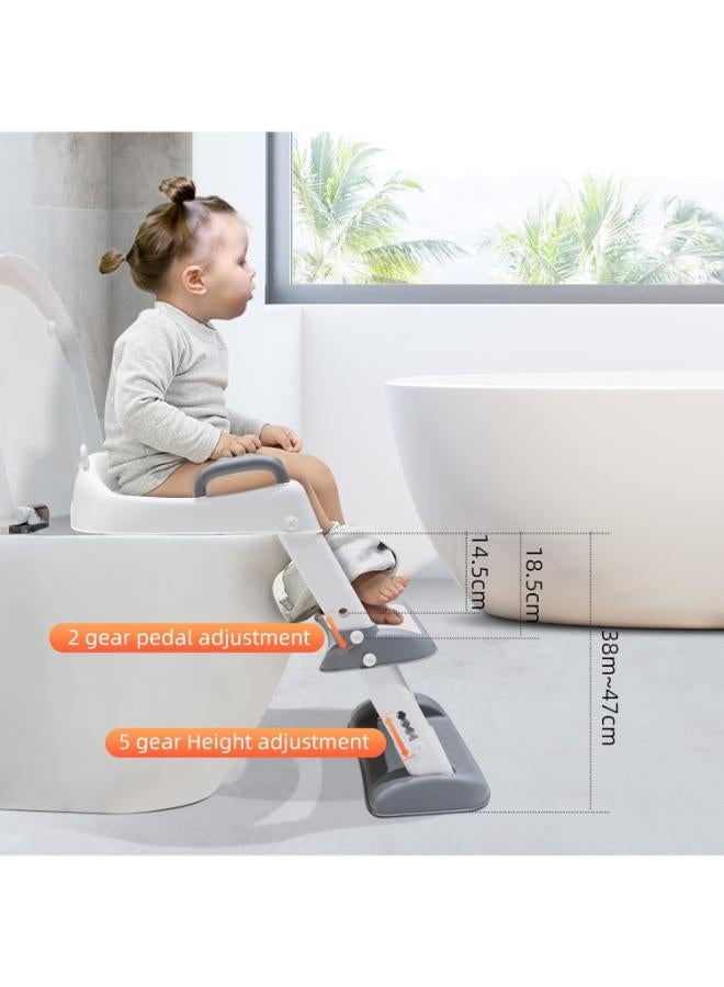 Toddler Potty Training Toilet Seat with Ladder & Handles – Grey/White - Image 2