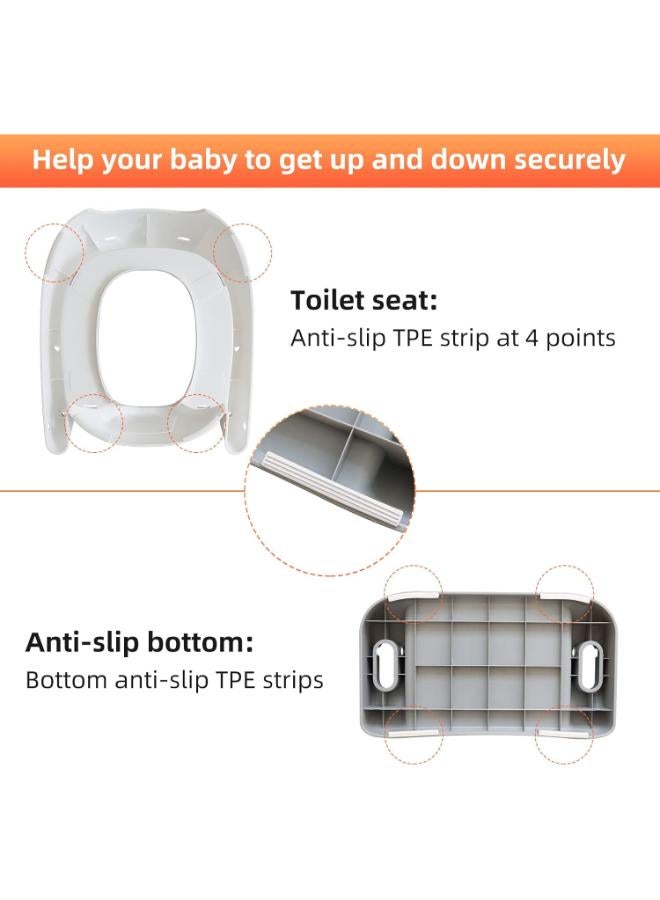 Toddler Potty Training Toilet Seat with Ladder & Handles – Grey/White - Image 4