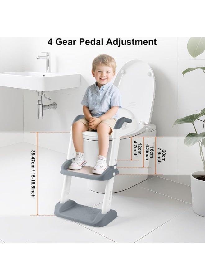 Toddler Potty Training Toilet Seat with Ladder & Handles – Grey/White - Image 5