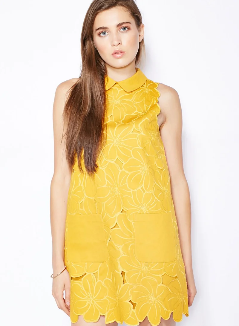 TOPSHOP Floral Cut-Work Shift Dress