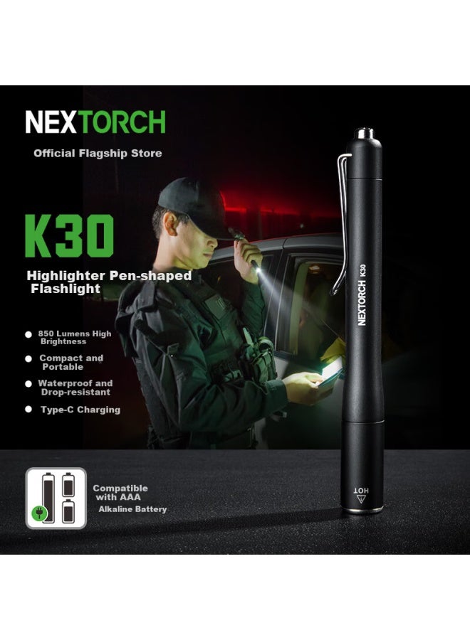 Nextorch K30 High Brightness Pen-style Rechargeable Emergency Self-defense Edc Flashlight Compatible With Aaa Alkaline Batteries - Image 1