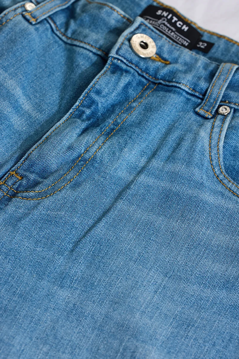 SNITCH Light Blue Solid Slim Fit Casual Jeans