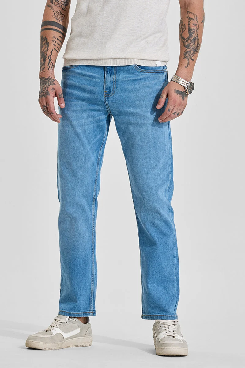 SNITCH Light Blue Solid Slim Fit Casual Jeans