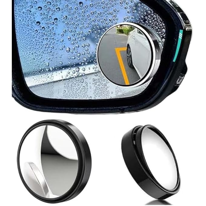 ريحني زوج من المرايا العمياء 360 درجة قابلة للتعديل بزجاج عالي الوزن، مرآة محدبة بدون إطار دائرية لاصقة للسيارة، فان شاحنة SUV مقاومة للماء، عدسة واسعة الزاوية سوداء - Image 3